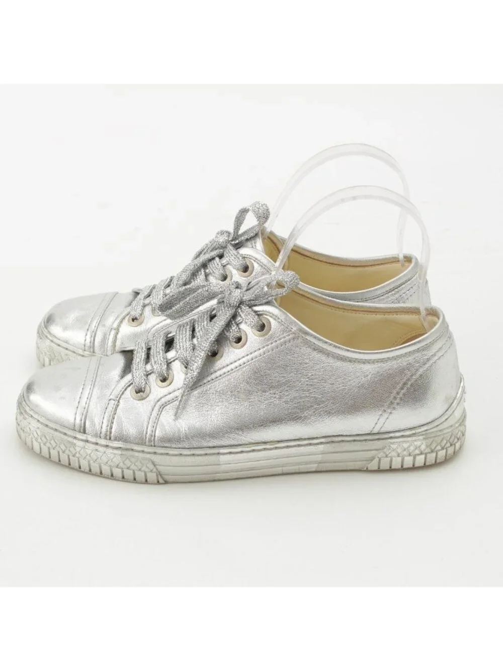 Chanel Leather Low-Top Sneakers Silver
